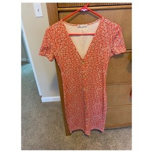Zara V-Neck Floral Midi Dress w/ Buttons